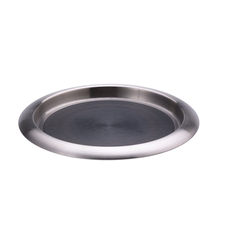 Service Ideas Tray with Built in Non-Slip Rubber Insert, 9" Round, Stainless Steel, Brushed TR119SR